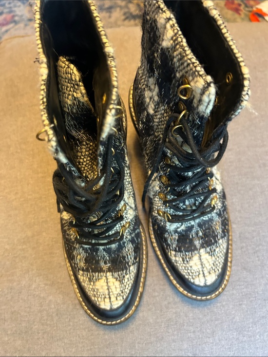 Tory Burch Shoes - Tory Burch Black and Cream Lace-Up Tweed Ankle Boots